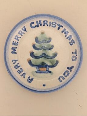 Vintage M.A. Hadley Christmas Tree Stoneware Coaster Trinket Dish Signed 4”